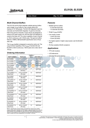 EL5129IRE-T7 datasheet - Multi-Channel Buffers