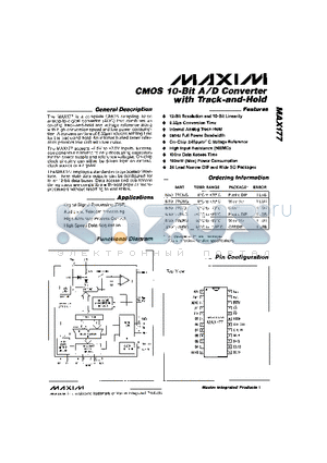 MAX177MRG datasheet - CMOS 10-Bit A/D Converter with Track-and-Hold