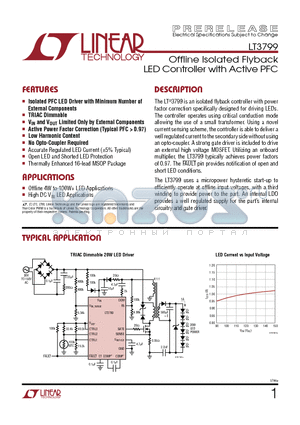 LT3799EMSEPBF datasheet - Offline Isolated Flyback LED Controller with Active PFC