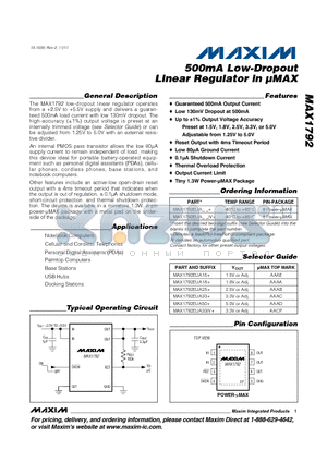 MAX1792_11 datasheet - 500mA Low-Dropout Linear Regulator in uMAX