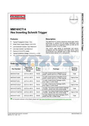 MM74HCT14_09 datasheet - Hex Inverting Schmitt Trigger