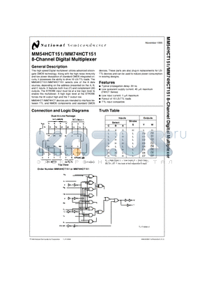 MM74HCT151J datasheet - 8-Channel Digital Multiplexer