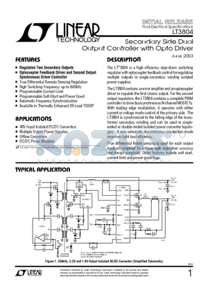 LT3804EFE datasheet - Secondary Side Dual Output Controller with Opto Driver