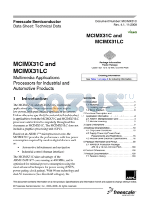 MCIMX31C_08 datasheet - Multimedia Applications Processors for Industrial and Automotive Products