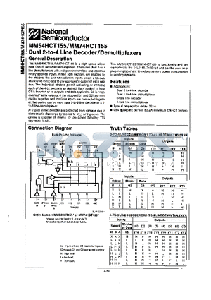 MM74HCT155 datasheet - Dual 2-to-4 Line Decoder/Demultiplexers