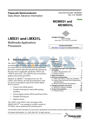 MCIMX31L datasheet - Multimedia Applications Processors