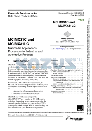 MCIMX31C datasheet - Multimedia Applications Processors for Industrial and Automotive Products