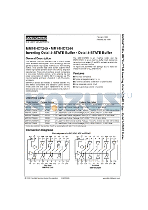 MM74HCT240N datasheet - Inverting Octal 3-STATE Buffer  Octal 3-STATE Buffer