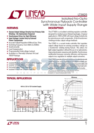 LT3825EFE-TR datasheet - Isolated No-Opto Synchronous Flyback Controller with Wide Input Supply Range