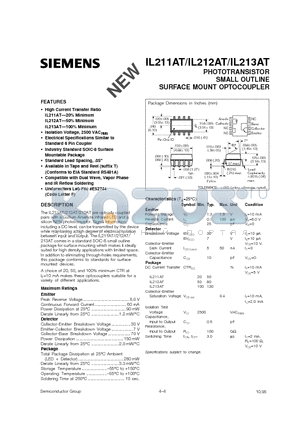 IL211AT datasheet - PHOTOTRANSISTOR SMALL OUTLINE SURFACE MOUNT OPTOCOUPLER