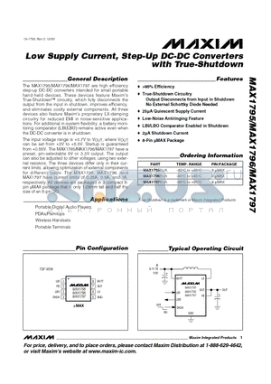 MAX1797 datasheet - Low Supply Current, Step-Up DC-DC Converters with True-Shutdown