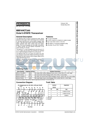 MM74HCT245N datasheet - Octal 3-STATE Transceiver