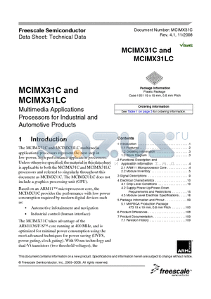 MCIMX31LCVMN4C datasheet - Multimedia Applications Processors for Industrial and Automotive Products