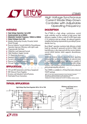 LT3845EFE-TRPBF datasheet - High Voltage Synchronous Current Mode Step-Down Controller with Adjustable Operating Frequency