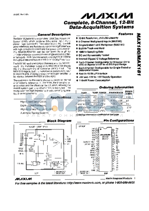 MAX180 datasheet - Complete, 8-Channel, 12-Bit Data-Acquisition Systems