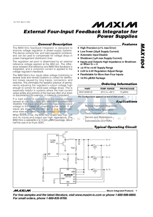 MAX1804EUB datasheet - External Four-Input Feedback Integrator for Power Supplies