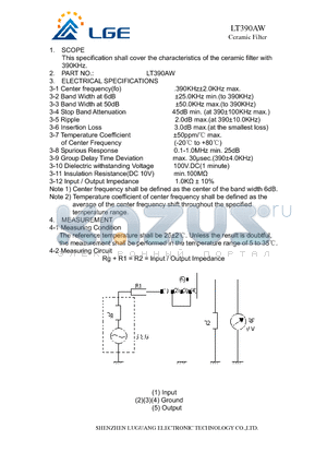 LT390AW datasheet - Ceramic Filter