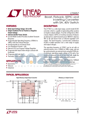 LT3957 datasheet - Boost, Flyback, SEPIC and Inverting Converter with 5A, 40V Switch