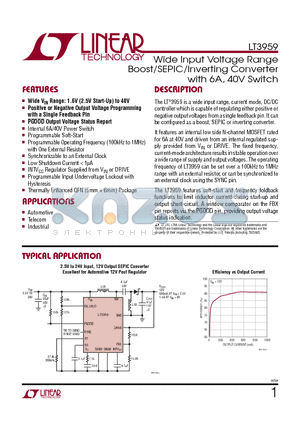 LT3959 datasheet - Wide Input Voltage Range Boost/SEPIC/Inverting Converter with 6A, 40V Switch