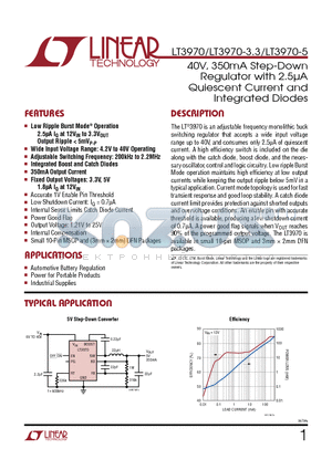 LT3970 datasheet - 40V, 350mA Step-Down Regulator with 2.5lA Quiescent Current and Integrated Diodes