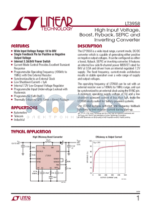 LT3958EUHETRPBF datasheet - High Input Voltage, Boost, Flyback, SEPIC and Inverting Converter