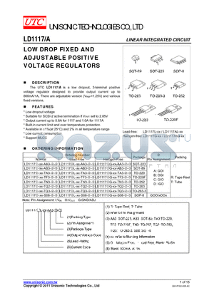 LD1117A datasheet - LOW DROP FIXED AND ADJUSTABLE POSITIVE VOLTAGE REGULATORS