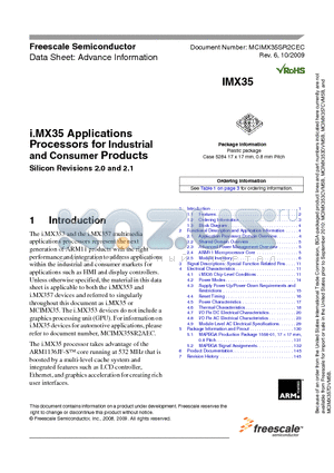 MCIMX357DJQ5C datasheet - i.MX35 Applications Processors for Industrial and Consumer Products