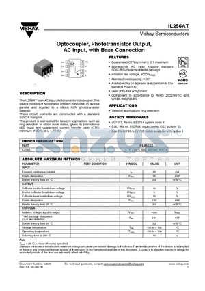 IL256AT_08 datasheet - Optocoupler, Phototransistor Output, AC Input, with Base Connection