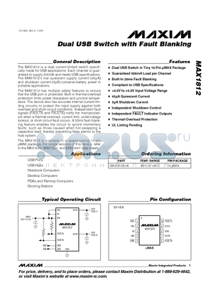 MAX1812 datasheet - Dual USB Switch with Fault Blanking