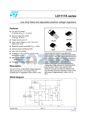 LD1117ADT28TR datasheet - LOW DROP FIXED AND ADJUSTABLE POSITIVE VOLTAGE REGULATORS