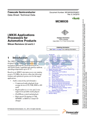 MCIMX35_10 datasheet - i.MX35 Applications Processors for Industrial and Consumer Products
