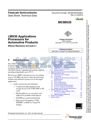 MCIMX351AJQ5C datasheet - i.MX35 Applications Processors for Industrial and Consumer Products