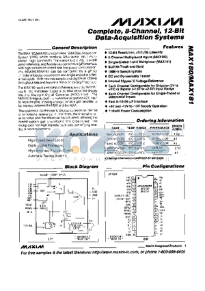 MAX181BEPL datasheet - Complete, 8-Channel, 12-Bit Data-Acquisition Systems