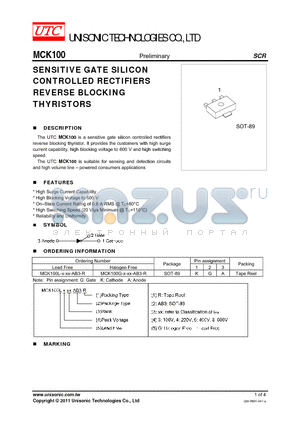 MCK100 datasheet - SENSITIVE GATE SILICON CONTROLLED RECTIFIERS REVERSE BLOCKING THYRISTORS