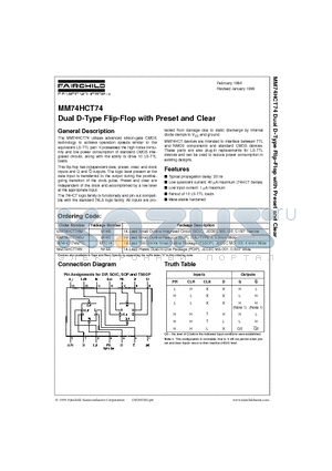 MM74HCT74 datasheet - Dual D-Type Flip-Flop with Preset and Clear