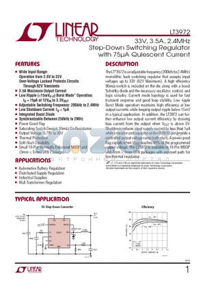 LT3972EMSE-PBF datasheet - 33V, 3.5A, 2.4MHz Step-Down Switching Regulator with 75lA Quiescent Current