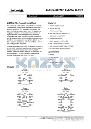 EL5152ISZ datasheet - 270MHz Ultra-Accurate Amplifiers