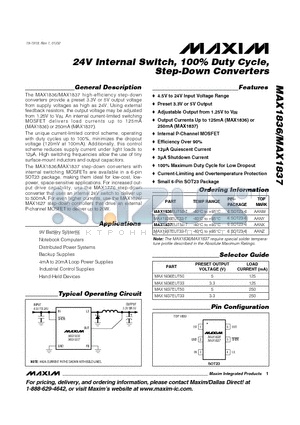 MAX1836EUT33-T datasheet - 24V Internal Switch, 100% Duty Cycle, Step-Down Converters