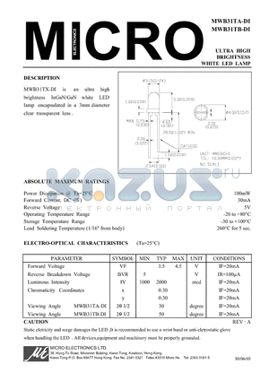 MWB31TA-DI datasheet - ULTRA HIGH BRIGHTNESS WHITE LED LAMP