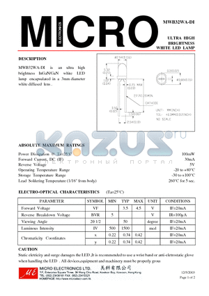 MWB32WA-DI-3B datasheet - ULTRA HIGH BRIGHTNESS WHITE LED LAMP