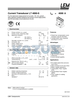 LT4000-S datasheet - Current Transducer LT 4000-S