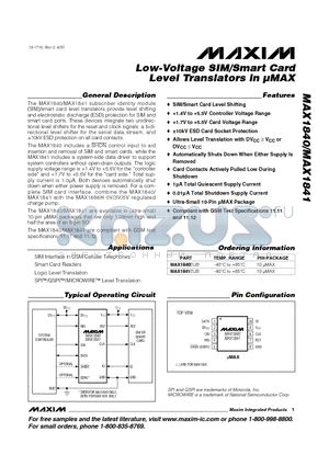 MAX1840EUB datasheet - Low-Voltage SIM/Smart Card Level Translators in uMAX