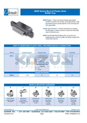 MWDL-15NSB datasheet - MWD Series Micro-D Plastic Shell Solder Cup