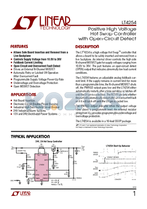 LT4254IGN datasheet - Positive High Voltage Hot Swap Controller with Open-Circuit Detect