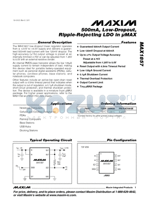 MAX1857EUA47 datasheet - 500mA, Low-Dropout, Ripple-Rejecting LDO in MAX