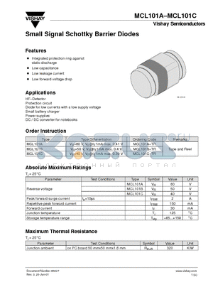 MCL101B datasheet - Small Signal Schottky Barrier Diodes