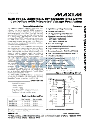 MAX1854EEG datasheet - High-Speed, Adjustable, Synchronous Step-Down Controllers with Integrated Voltage Positioning