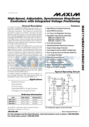 MAX1855 datasheet - High-Speed, Adjustable, Synchronous Step-Down Controllers with Integrated Voltage Positioning