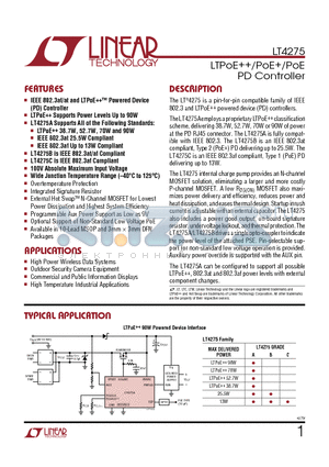 LT4275 datasheet - LTPoE/PoE/PoE PD Controller