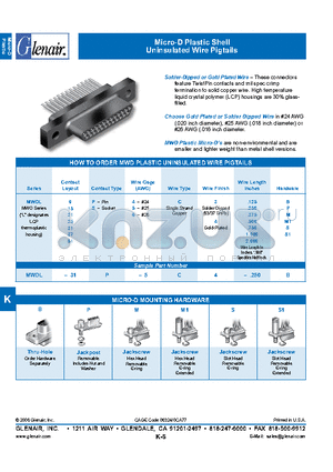 MWDL-15S-5C4 datasheet - Micro-D Plastic Shell Uninsulated Wire Pigtails